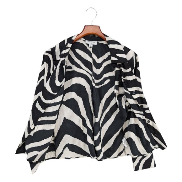 Sergio Hudson Zebra Print Blouse Womens Black Button Front Long Sleeve Size L - Picture 3 of 10